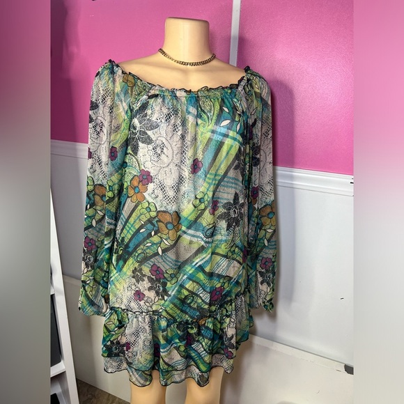Floral Sheer Long Sleeve Dress - Picture 1 of 9